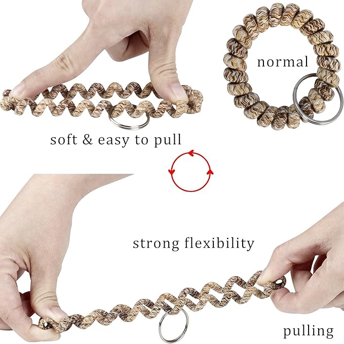 BIHRTC Pack of 6 Keychain Bracelet key Holder Wristlet Wrist Key Chain Spring Wristband Flexible Spiral Wrist Coil Spring Key Chain Stretchable Spiral Key Rings for Gym Pool ID Badge Sports