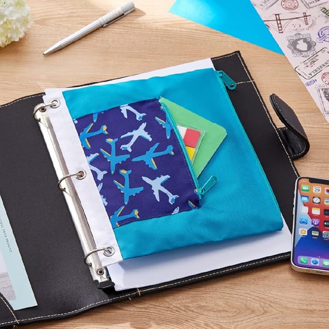 It's Academic Pencil Pouch for 3-Ring Binder, 2-Pockets with Zipper, for School Supplies, Large & Mini Pouch, Navy & Jets Design, 2-Pack