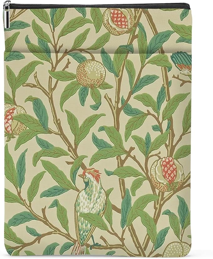 Bird Pomegranate Book Sleeve Book Cover Classic Book Protector with Zipper Christmas Birthday Book Club Gifts Book Accessories for Women Bestie Friends Librarian Girls Bookish Book Lovers Gifts