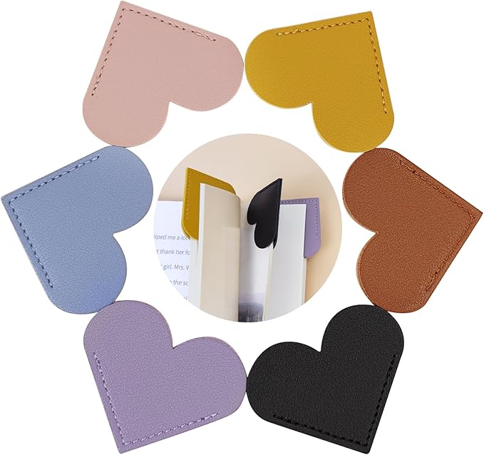 6 Pcs Leather Heart Bookmarks Cute Corner Bookmarks Book Accessories Reading Gifts