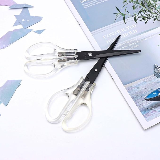Acrylic Scissors Black Scissors 6.5" Clear Scissors Metal Blades Office Cutting Shears for Craft Supplies Desk Accessories