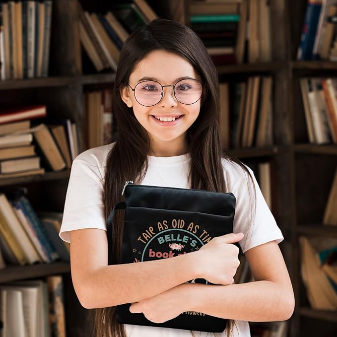 Tale As Old As Time Belle's Book Coffee Book Lover Book Sleeve, Book Covers with Zipper, Book Lovers, Book Pouch Kindle Protector, Gifts for Women Teacher Librarian Bookworm Bookish (Black-D, Large)