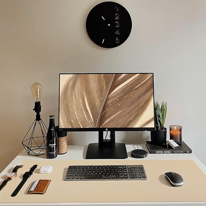 Leather Desk Pad, Mouse Pad, Non-Slip Desk Protector Mat, Leather Desk Blotter, Computer Desk Pad, Waterproof Desk Mat for Office Home Decor - Beige (31.5×15.7 Inches)