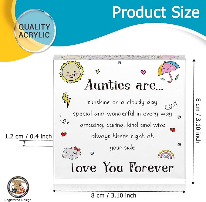 Auntie Gifts - Cute Auntie Birthday Gifts - Elegant Decorative Gifts for Auntie - Beautiful Gifts from Nephew, Niece - Charming Auntie Gift for Mother's Day - Engraved Acrylic Decoration