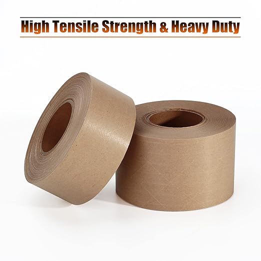 LLPT Kraft Paper Gummed Tape 1.89” x 66 Yards 2 Pack Reinforced Fiberglass Water Activated Kraft Tape Brown Packing Tape Heavy Duty for Mailing Shipping Sealing Boxes (PGB4860R02)