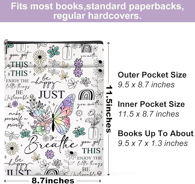 Inspirational Gifts for Women Sister Book Sleeve Book Cover Motivational Butterfly Gifts Affirmations Bookish Book Lovers Gifts Book Protector with Zipper & Front Pocket Graduation Christmas Birthday