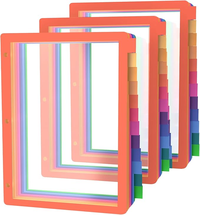 HABGP 3 Ring Binder Dividers with 12-Tab, Multicolor Plastic Clear Binder Dividers, Monthly Dividers Letter Size File Organizer 3 Hole Punch, 3 Set 36 Pcs Write On Tabs Page Folder Index Dividers