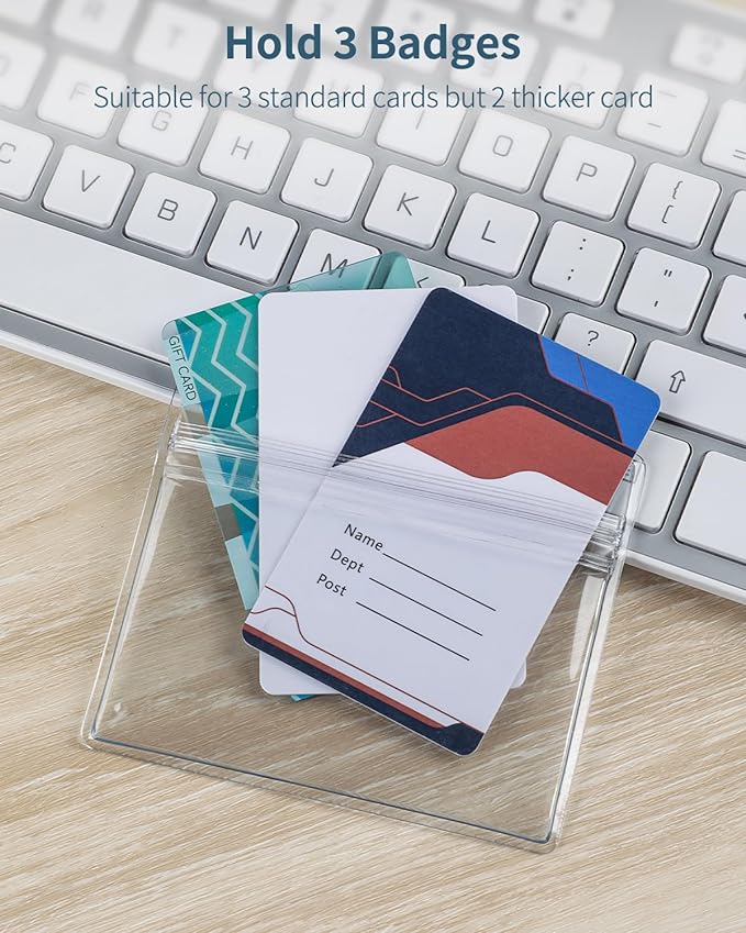 Pawfly 12 Pack ID Badge Holder Horizontal Clear Plastic Case with Resealable Zip Soft Waterproof Card Protector Pouch for Office School Credit Cards Proximity Key Cards Driver’s Licenses and Passes