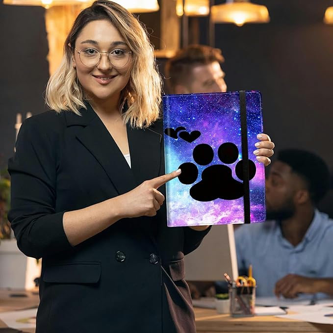 Padfolio Folder with Clipboard,Portfolios Organizer Clipboards with Storage Clipboard Writing Pad PU Leather Conference Document Organizer with Business Card Holder,Dog Paw Print