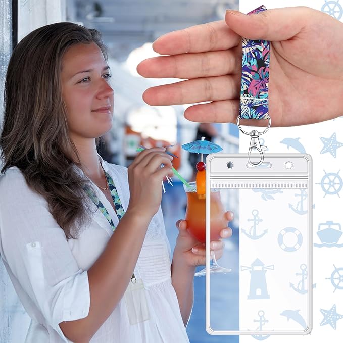 Tudomro 6 Pack Cruise Lanyard for Ship Cards with ID Holder Cruise Essentials Must Haveskey Waterproof Ship Card Holders for Women Men Travel Accessories(Hawaii Style)