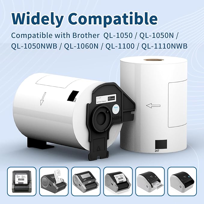 12 Rolls 2160 Labels 4.07"x6.4" Compatible Die-Cut Wide Format Shipping Mailing Postage Address Labels Paper for Brother DK 1247, Tacnology Used with Brother QL Label Printers, 1+ Reusable Cartridge