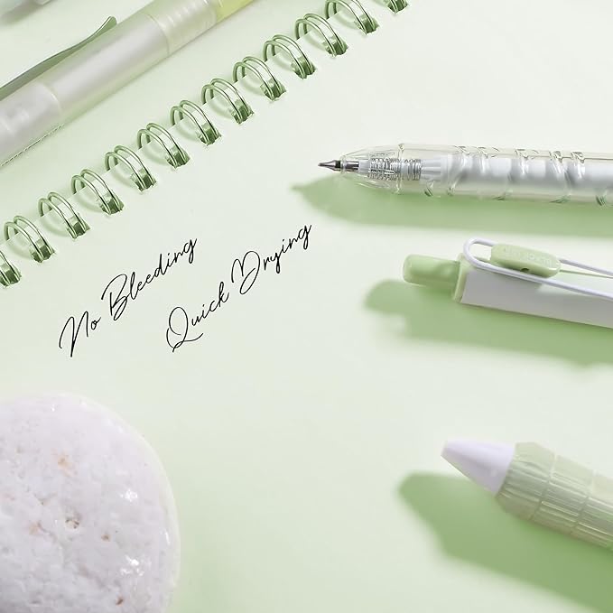 10 Count Pastel Gel Ink Pen Set,Cute Note Taking 0.5mm Fine Point Retractable 10 Count Black Ink Pens with for Writing, Journaling, School, Office (Green)