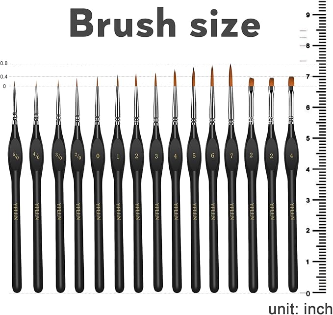 Miniature Paint Brushes, 15PCS Model Brushes Micro Detail Paint Brush Set, Fine Detailing for Watercolor, Oil, Face, Acrylic, Nail, Line Drawing, Scale Model Painting, Mandala Painting（Black）