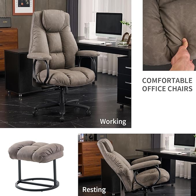Office Chair Big and Tall, High Back Home Office Chair 400 lbs, Executive Office Chair with Ottoman, Ergonomic Office Chair with Padded Armrest, Swivel Computer Chair PU Leather (Grey)