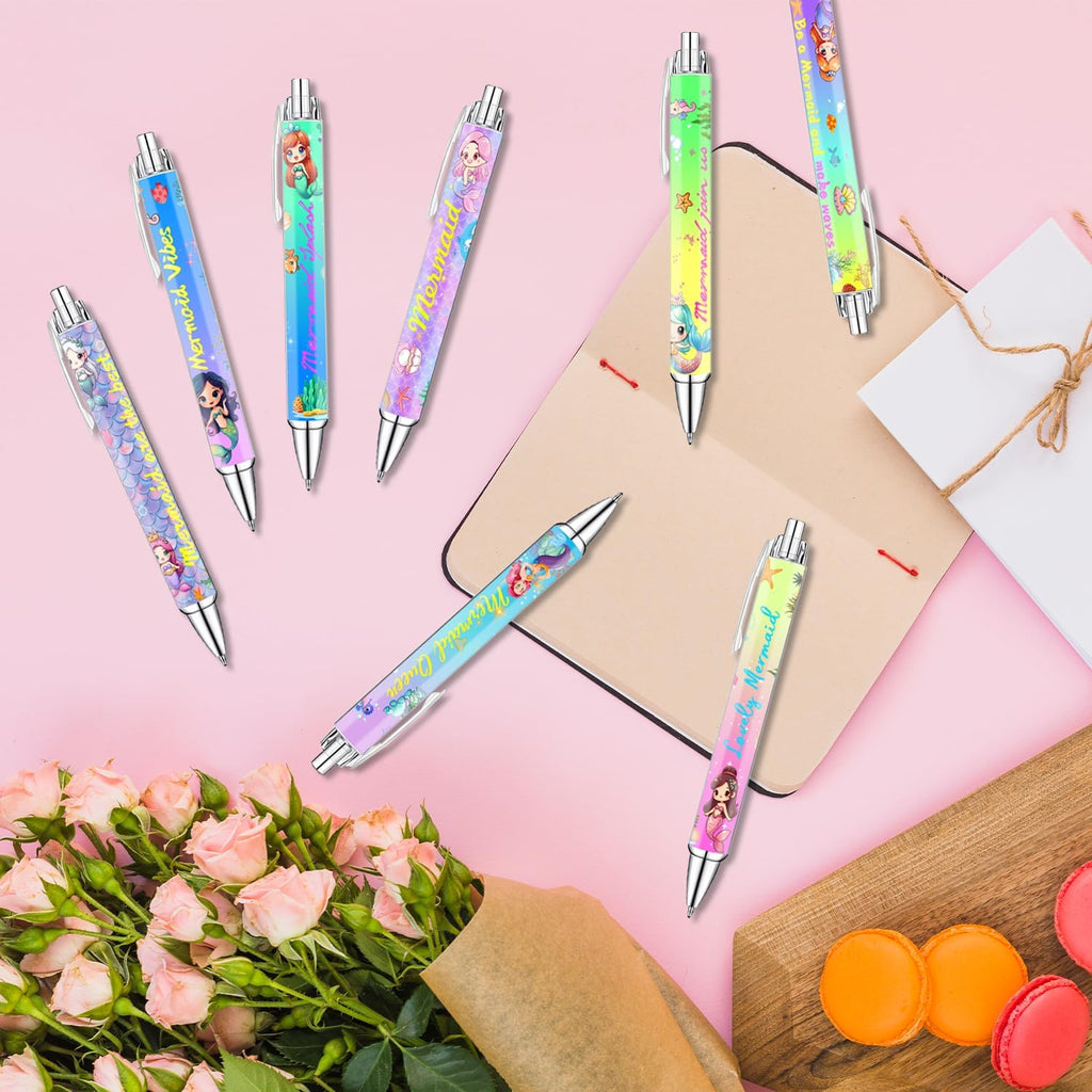 Mermaid Pens for Girls – Cute Mermaid-Themed Ballpoint Pen Set for Kids, Teens, and Ocean Lovers – Fun Stationery Gift for School, Journaling, Drawing, or Writing – 8 Colorful Pens with Smooth Ink