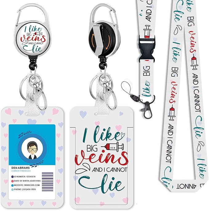 Phlebotomy Haematology Nurse Badge Reel Retractable with 360 Degrees Rotate Carabiner Clip Heavy Duty, ID Badge Holder with Detachable Lanyard, Funny ID Holder ID Clip Name Badge Clip Keychain