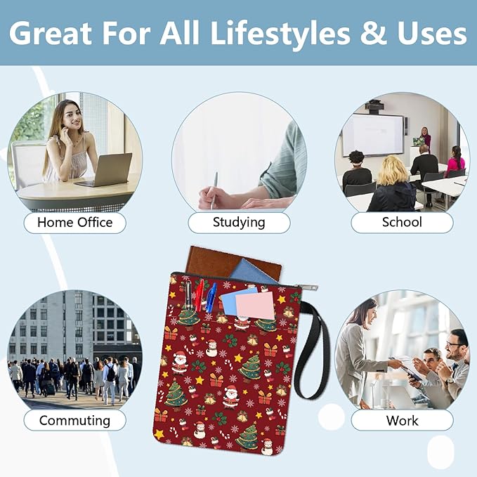 CRASPIRE Christmas Tree Book Sleeve Santa Book Protector Xmas Book Covers for Paperbacks Washable Fabric Cloth Book Cover with Zipper and Extra Sleeve Pocket for Book Lovers Classmate Gifts