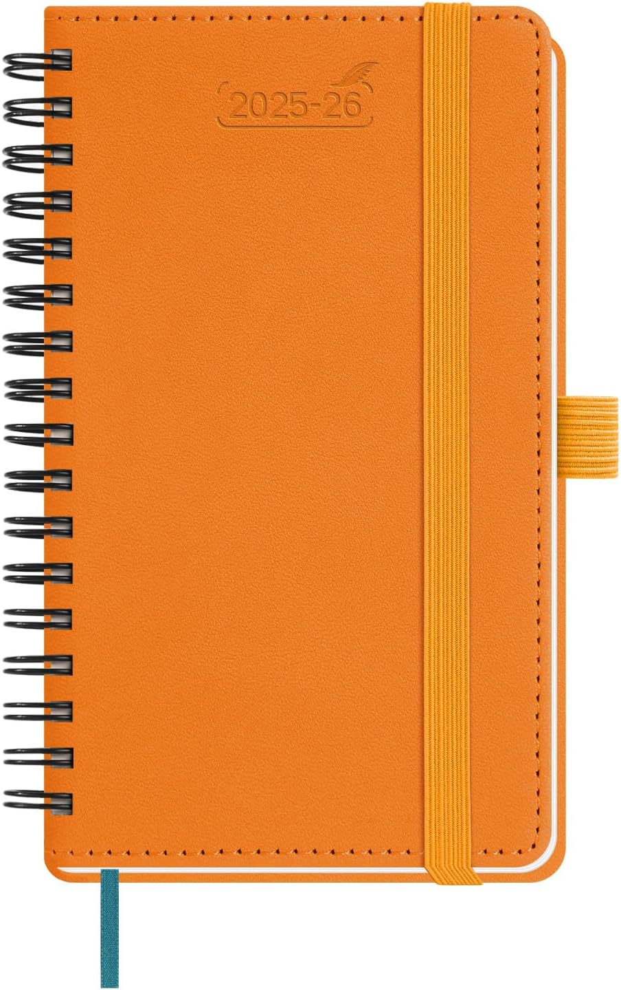 BEZEND Pocket Planner 2025-2026 Weekly and Monthly, 3.5" x 6" Academic Planner (Jul 25-Dec 26) 18-Month Mid-Year Calendar Book, Storage Pocket, Pen Holder, PU Leather Softcover, Spiral - Orange