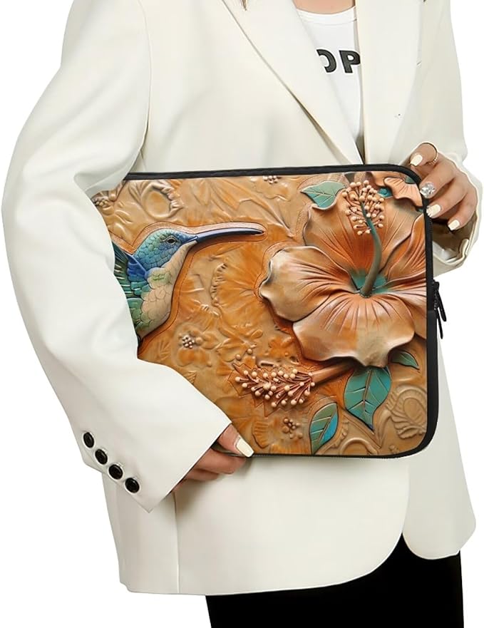 Hibiscus Hummingbird Printed Computer Case Bag for Girls Boys, Washable 10 Inch Laptop Bag Carrying Case Laptop Briefcase Neoprene with Zipper, Compatible with Various Computers, Pink