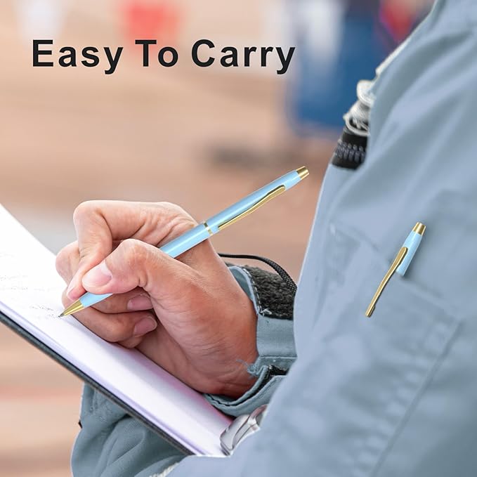 Cambond Ballpoint Pens Blue Pens - Fancy Pens Black Ink 1.0 mm Medium Metal Pen Retractable Smooth Writing for Men Women Police Uniform Office Business, 10 Pack (Blue)