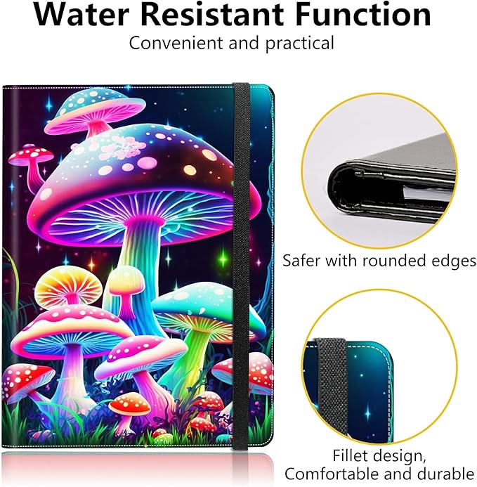 Gorgeous Mushrooms Padfolio Folder with Clipboard,Portfolios Organizer Clipboards with Storage Clipboard Writing Pad PU Leather Conference Document Organizer with Business Card Holder