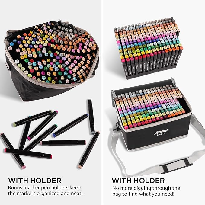 204 Colors Alcohol Markers Set, Dual Tips Blender Art Markers for Drawing, Permanent Sketch Markers for Kids adult coloring, Alcohol Based Markers, Adults Coloring and Artist Illustration.