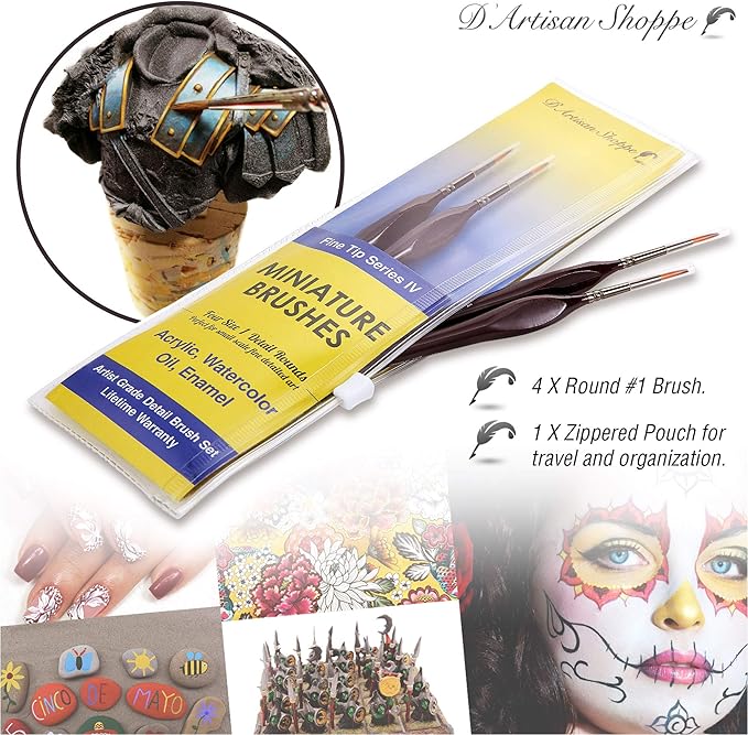 Fine Tip Detail Paint Brushes. Miniature Brushes for Detailing Art for Acrylic Watercolor Oil - Models, Airplane Kits, Craft, Rock Painting Artist Supplies. Size 1 Round Tiny Paintbrush