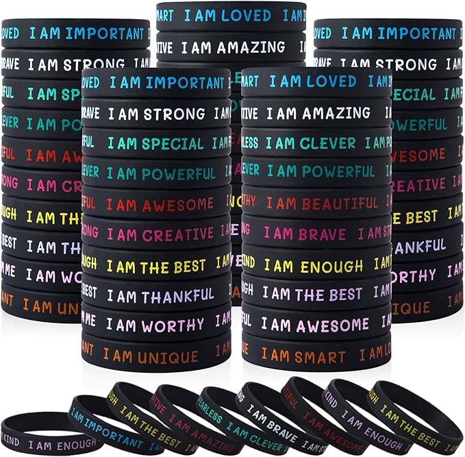 100 Pieces Students Inspirational Silicone Wristbands Motivational Quotes Rubber Bracelets for Kids Students Back to School Gifts (Black)