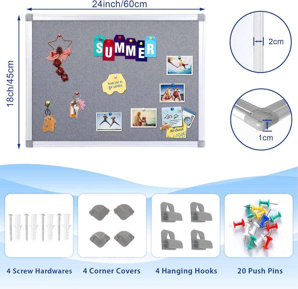 Felt Bulletin Board 24x18inches Photo Picture Display Board Wall Hanging Notice Board with Push Pins