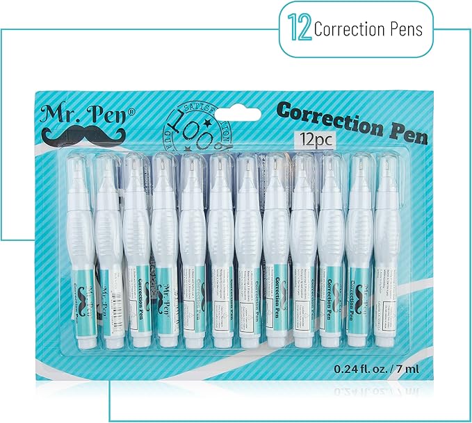 Mr. Pen- Correction Pen, Correction Fluid, Pack of 12, Correction liquid White, White Correction Fluid, White Fluid, White Correction Tape Pen Fluid