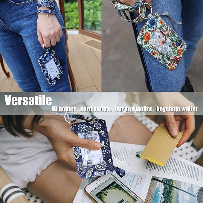 WONDERFUL FLOWER Lanyard Wallet, Lanyard with ID Holder, Cotton Zip ID Case and Lanyard, Card Holder Wallet, ID Badge Holder and Lanyard (Dark Gray)