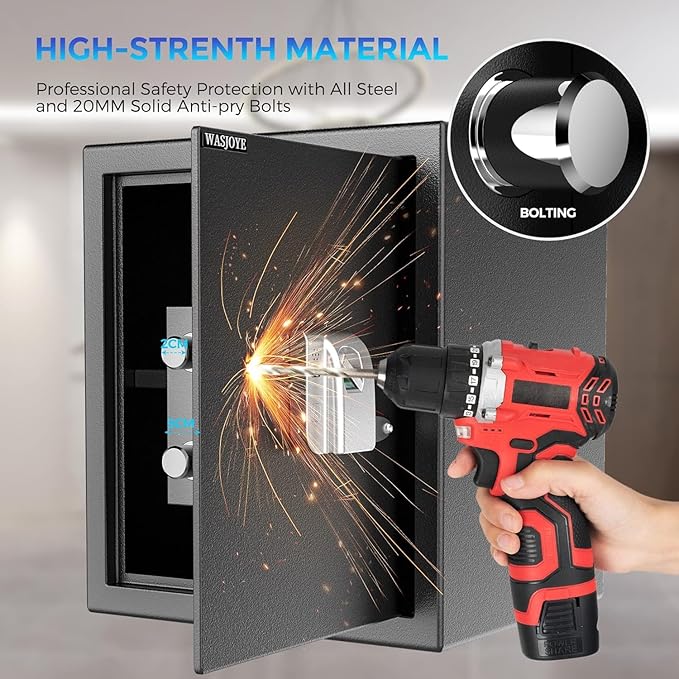 WASJOYE Fingerprint Biometric Safe Box, 2.0 Cu Ft Fireproof Safe Box with Finger Identification Key-Lock, Fingerprint Safe for Home Office Hotel Jewelry Document Passport Valuables Gun Safe Storage