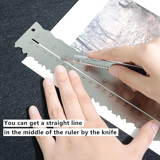 3PCS Stainless Steel Metal Paper Tearing Ruler Craft Ruler for Cutting Paper to Wavy Line Jagged and Irregular Edges 12'' Measuring Tool for Engineering School Office Architect and Drawing