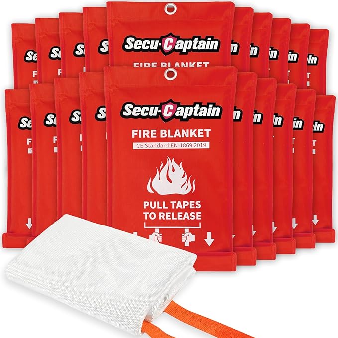 SecuCaptain Emergency Fire Blanket for Home and Kitchen - 20 Pack 40"x40" Flame Suppression Fiberglass Fire Blankets for House Camping Car Warehouse Office Emergency Survival Safety