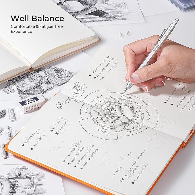 Nicpro 0.7 Metal Mechanical Pencil Set with Case, 3PCS MP1000 0.7mm Artist Lead Pencil With 8 Tube HB Refills, 3 Erasers, 9 Eraser Refill For Architect Art Drafting Drawing Engineering, Sketching