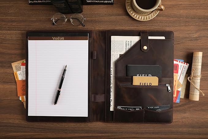 Personalized Leather Portfolio for Lefty, Engraved Leather Notepad Portfolio Binder, Custom Leather Legal Pad Padfolio, Christmas Gift for Him/Her (Notepad, Khaki-Custom)