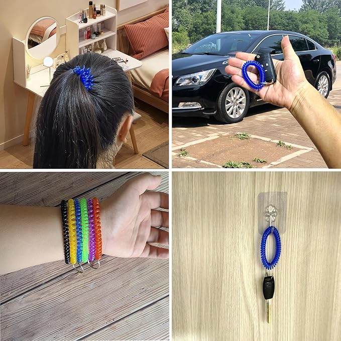 Pack of 36 Colorful Spring Spiral Wrist Coil Key Chain, Wristband Key Ring (Lemon Yellow)