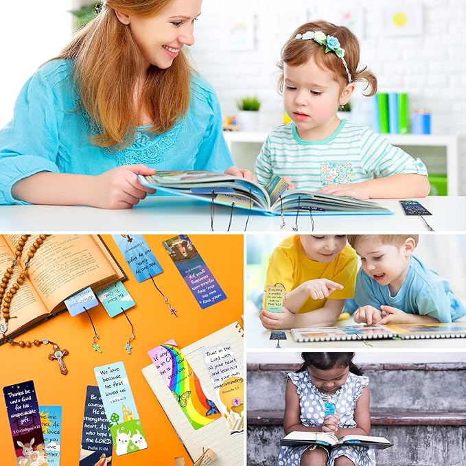 30 Pieces Christian Bookmarks for Kids Bible Verse Bookmarks with Cross Pendants Scripture Inspirational Quotes Bookmarks School Gifts Church Supplies for Kids Teens Adult Teachers