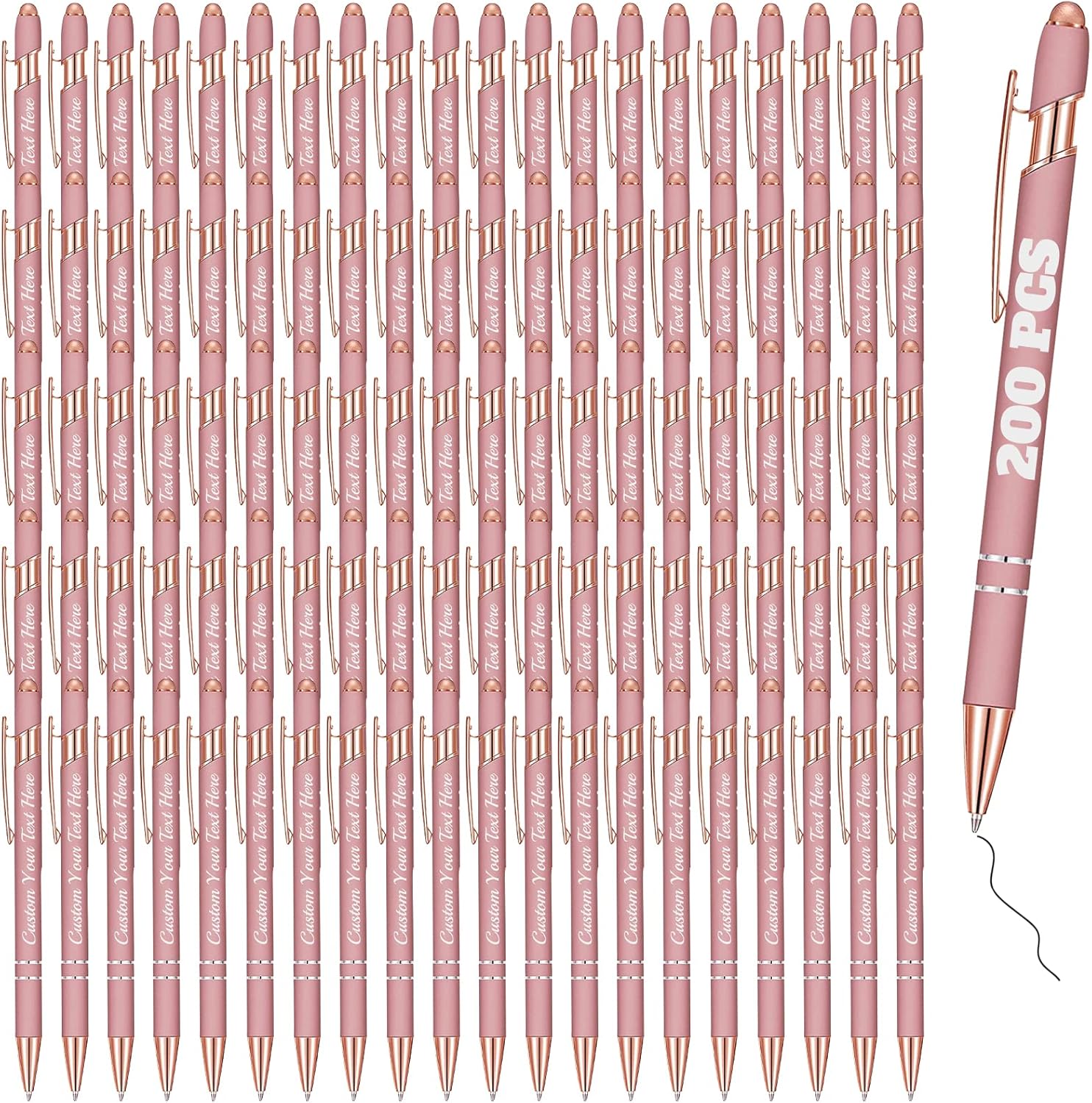Personalized Pens Bulk 200 with Name Custom Engraving Ballpoint Pens with Stylus Tip Customized Smooth Writing Pens Personalized Gifts for Anniversary Birthday or Graduation(Gold Rose,Black Ink)