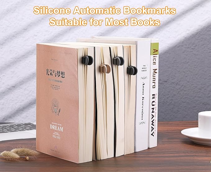 6Pcs Automatic Bookmark, Silicone Smart Book Marks for Reading Women, Men, Kids,Cute Unique Book Markers Bookmark Clip Reading Accessories Gifts for Book Lovers