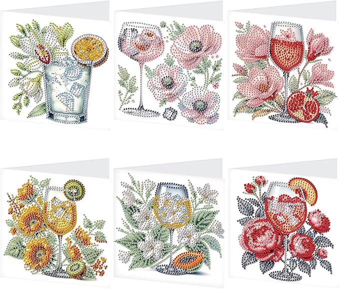 Tontut 6pcs Diamond Art Painting Kit Greeting Card, Mug Flower 5D DIY Diamond Handmade Holiday Greeting Card with Envelope, Holiday Gift Congratulation
