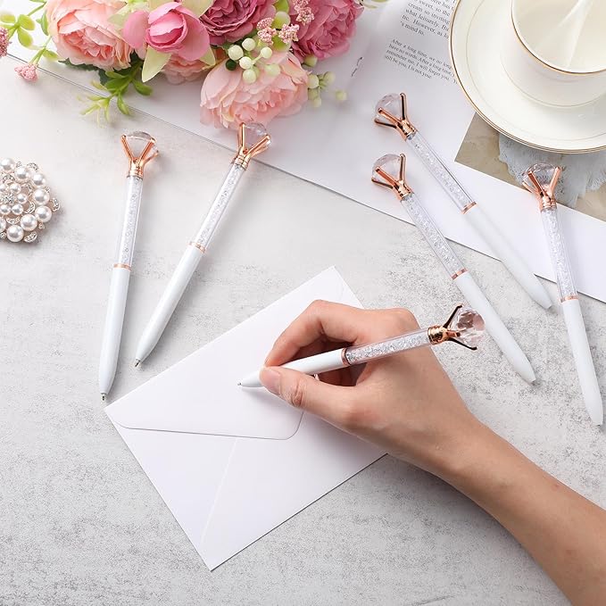 Sherr 100 Pack Big Crystal Diamond Pens Cute Ballpoint Pens Retractable Ballpoint Rhinestones Crystal Bling Gem Plated Black Gel Ink Office Supplies Gifts for Women(White,Glitter)