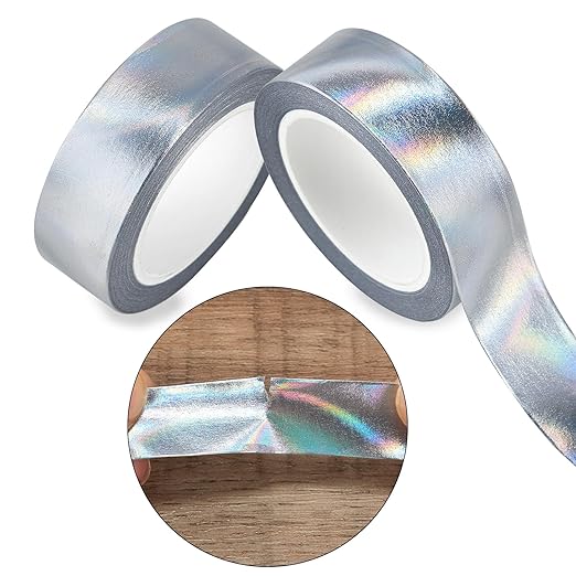 QDiShi Silver Holographic washi Tape for Wall Decor Decorative,Foil Masking Tape Low Tack Self Adhesive Decorative Washi Tape Shiny Metallic Color washi Tape 0.59in x66FT