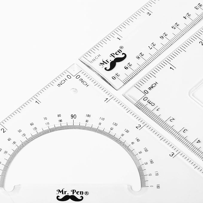 Mr. Pen- Triangle Ruler, Square and Ruler Set, 3 Pack, Set Square, Square Ruler, Protractor for Geometry, School Geometry Set, Math Protractor, Geometry Rulers, Math Ruler