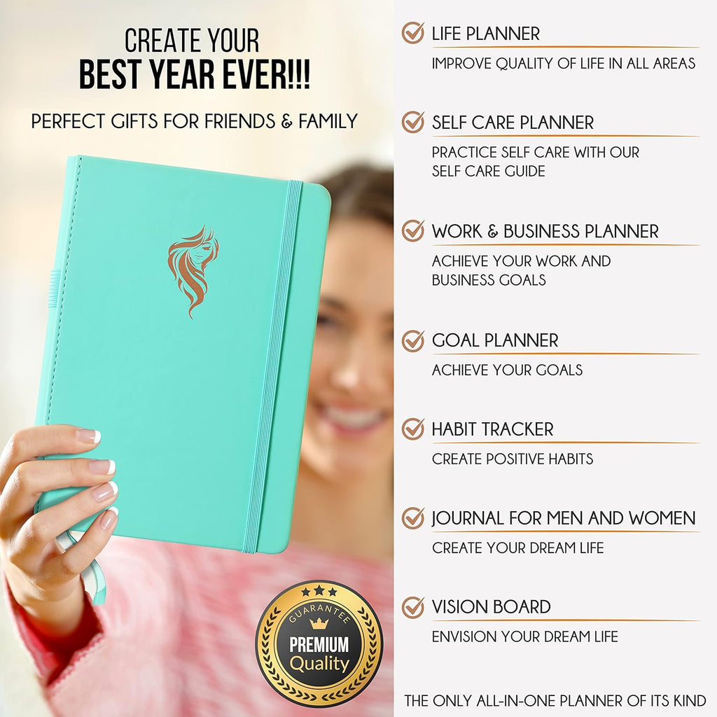 Hourly Planner - Undated Daily, Weekly & Monthly Planner with Budget Section | A 12 Month Journey to Increase Productivity & Happiness | Life Organizer & Gratitude Journal - Vertical Format