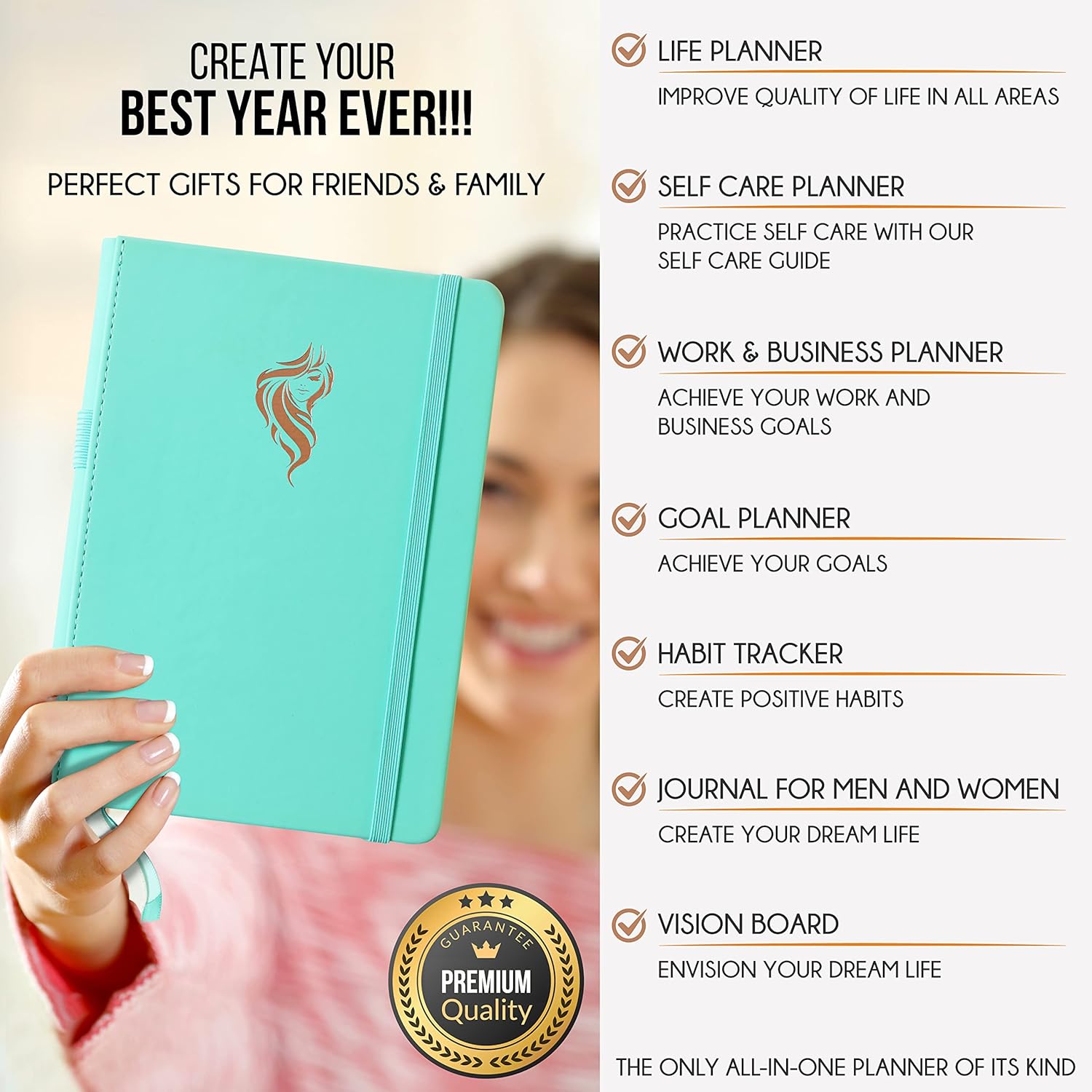 Hourly Planner - Undated Daily, Weekly & Monthly Planner with Budget Section | A 12 Month Journey to Increase Productivity & Happiness | Life Organizer & Gratitude Journal - Vertical Format