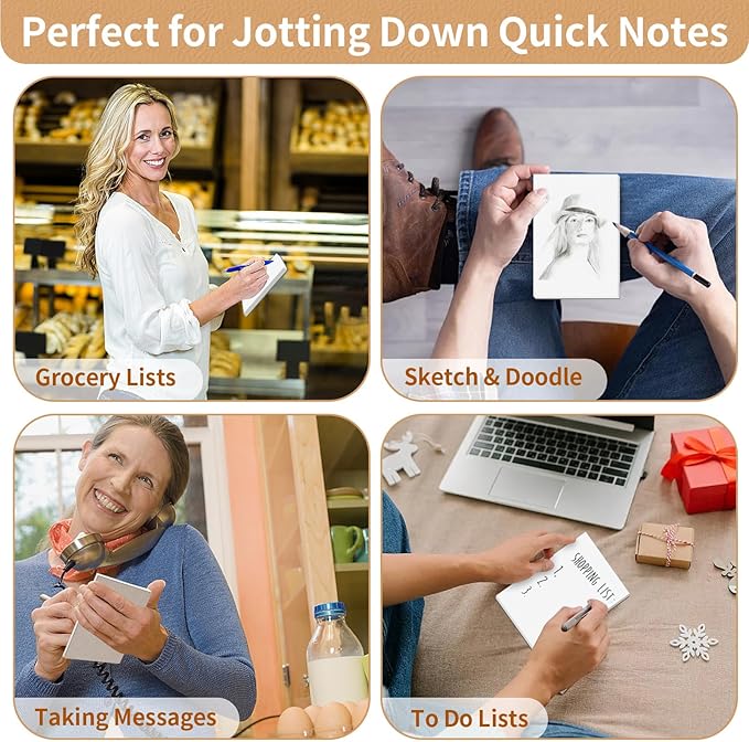 Note Pads 4x6 Inch, 12 Pack Blank Scratch Pads for Writing, 50 Sheets Per Memo Pad for Jotting Down Quick Notes, White Pad of Paper for Grocery Shopping Lists, Tear off Notepad, Small Server Notebook