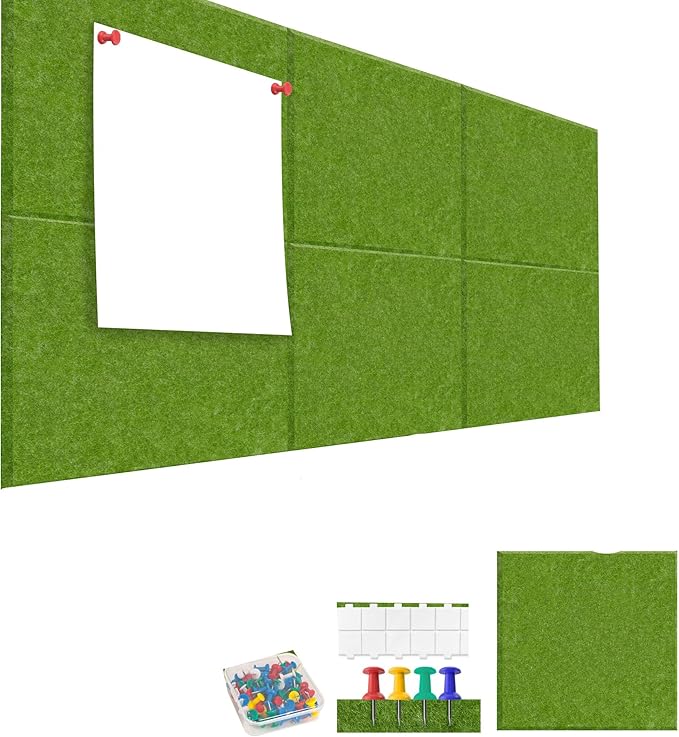 Large Cork Board for Walls Green Felt Board Alternative -Felt Bulletin Board Tiles for Office Wall Decor,corkboard,Push pin Board Wall Organizer for Office -6Pack (Green)