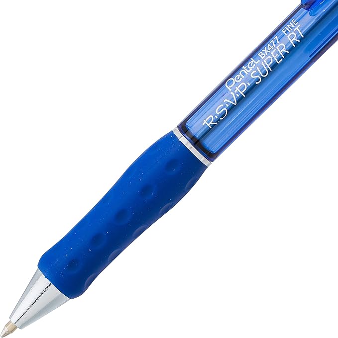Pentel RSVP Super RT Ballpoint Pen, (0.7mm) Fine Line, Blue Ink, 2-Pk - BX477BP2C