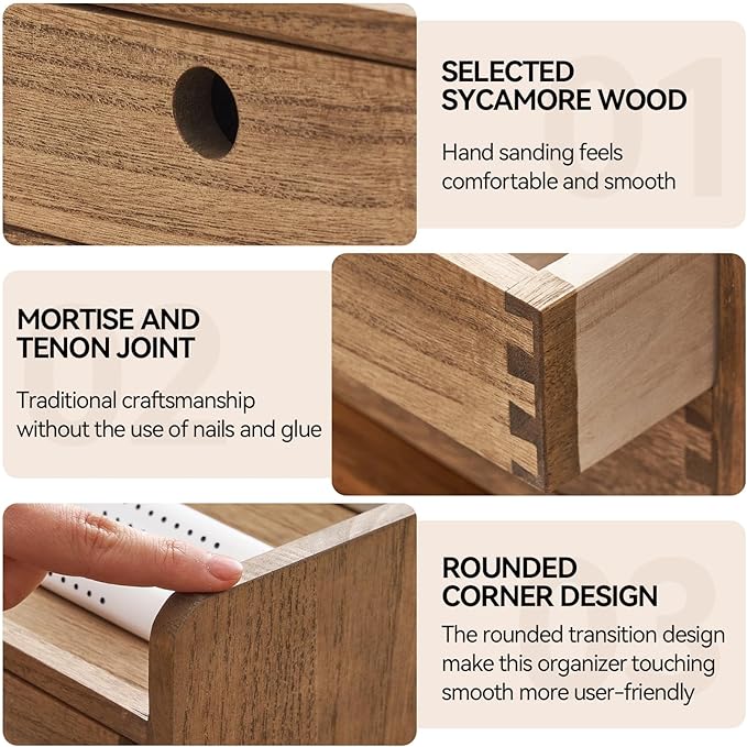 KIRIGEN Desk Organizer with 3 Drawers - Wood Drawer Storage Box with Trays for Tabletop - Workspace Office Toiletries Supplies Tool Caddy - Wooden Storage Cabinet1 Layer Dark Brown（DT1D3C-DBR）